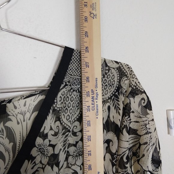 Anna Sui Floral Sheer V-neck Slit Short Sleeves Blouse Top Black Beige Size S - Picture 11 of 12